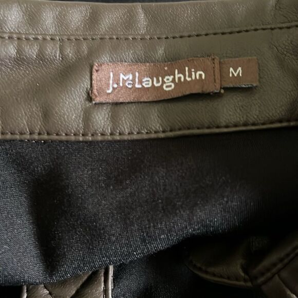 New J. McLaughlin Falcon Vegan Leather Trim‎ 3/4 Sleeve Knit Shirt Dress Sz M - Picture 6 of 6